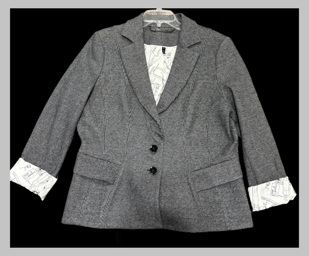 White House Black Market Women’s 18 Gray Check Blazer Rolled Cuff Jacket
